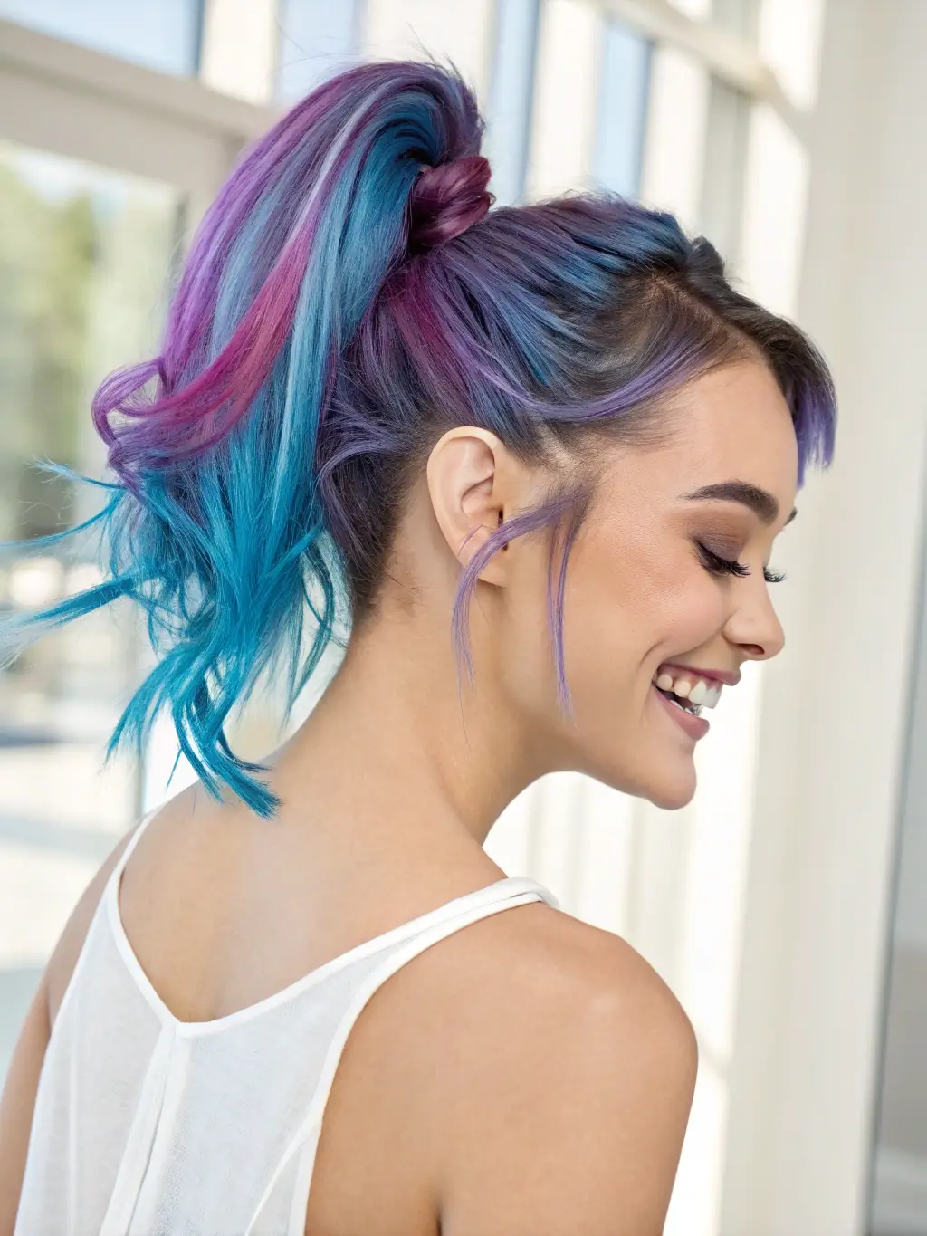 A woman with vibrant, newly colored hair, showcasing the results of a full-color treatment at Ladies Hairdresser Rochedale. The color is rich and even, and the client looks thrilled.